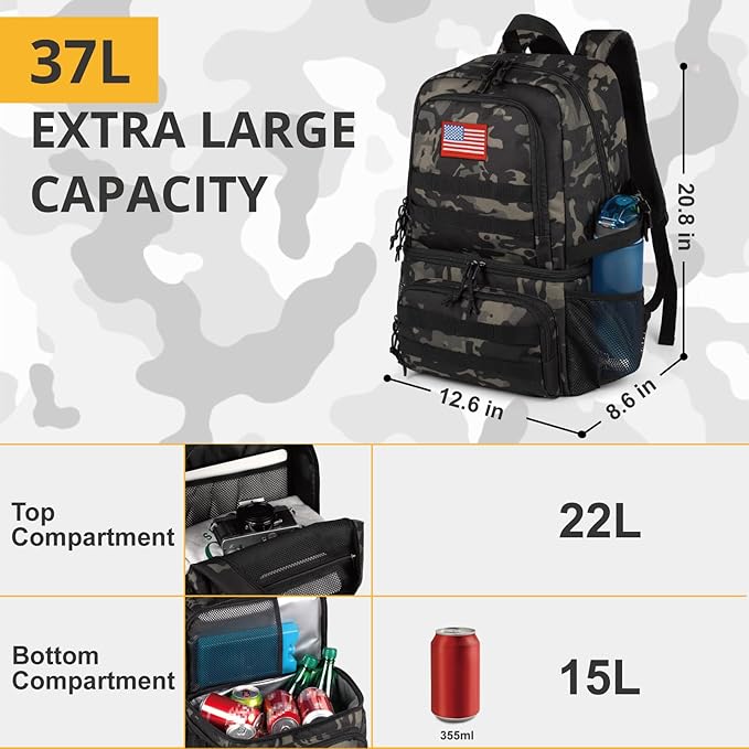 Tactical Double Deck Cooler Backpack for MenLarge Lunch Backpack with 2 CompartmentSoft Cooler Bag