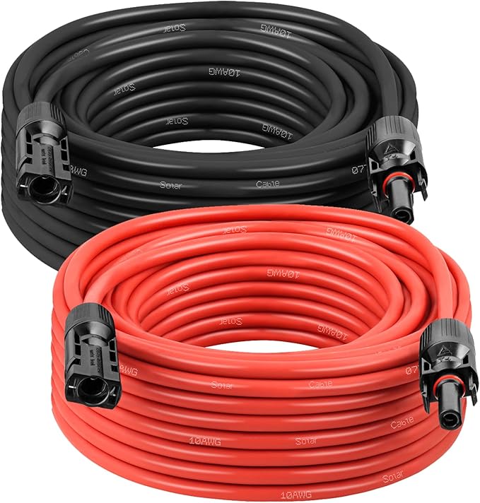 MOOKEERF Solar Panel Extension Cable - 10AWG 30FT Solar Wire with Female &amp Male Waterproof Connector PV Wire for RV Photovoltaic Systems Home Boat Solar Panels Car(30 Feet Red + 30 Feet Black