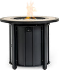 30'' Marble Ceramic Round Propane Fire Pit Table 50000 BTU Gas FirePit for Outdoor Fire Table with Lid Warmth &amp Ambience to Gatherings and Parties On Patio Deck Garden Backyard Black.