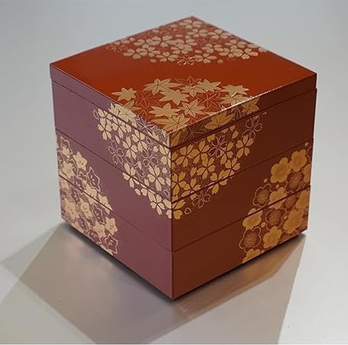 Japanese Jubako Box 3 Tiers Stacking Box with Lid Dishwasher Safe Yamanaka Lacquerware Hand-painted by Craftsmen