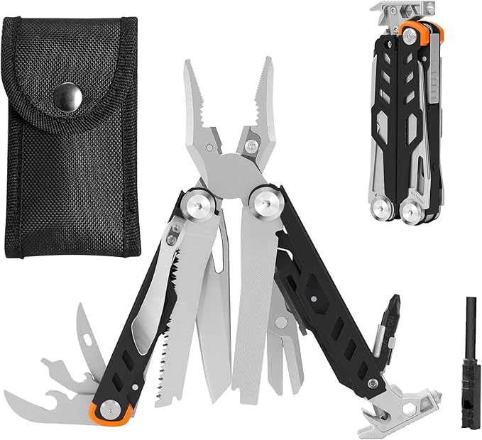 HANSHI Multitool Pliers 22-in-1 YG10 Tungsten Steel Multi Tool with ScissorsReplaceable Wire Cutters Flint Window Breaker Back ClipIdeal for Camping Survival and Gift(Black)