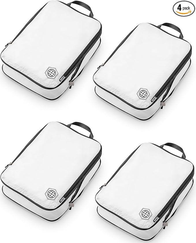 Large Compression Packing Cubes for Travel-Packing Cube Luggage Organizers 4 Piece Set for Checked Luggage-Ultralight Expandable/Compression Bags by TRIPPED Travel Gear (White 4 Piece)