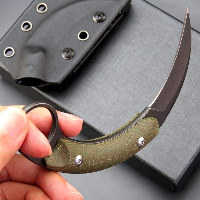 C16901 Fixed Blade Knives D2 Steel Micarta Handle Outdoor Survival Claw KnifeCamping EDC Tools Kydex Sheaths(Green)