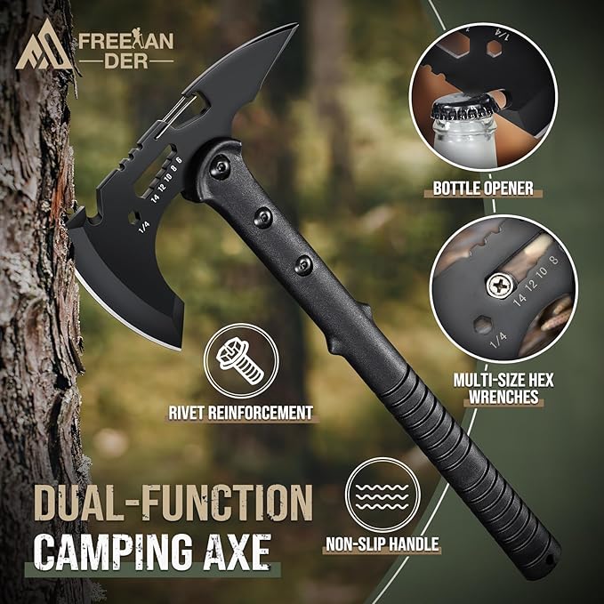 Freelander Damascus Fixed Blade Knife Bundle with Sharp Outdoor Axe