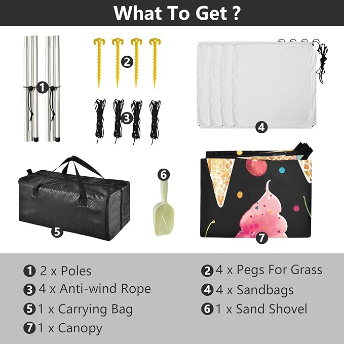 ALAZA Watercolor Ice Creams Cherries Pattern Beach Tent Sun Shelter Portable Canopy Sunshade for Outdoor Camping Picnics Backyard Fun 10x9 ft