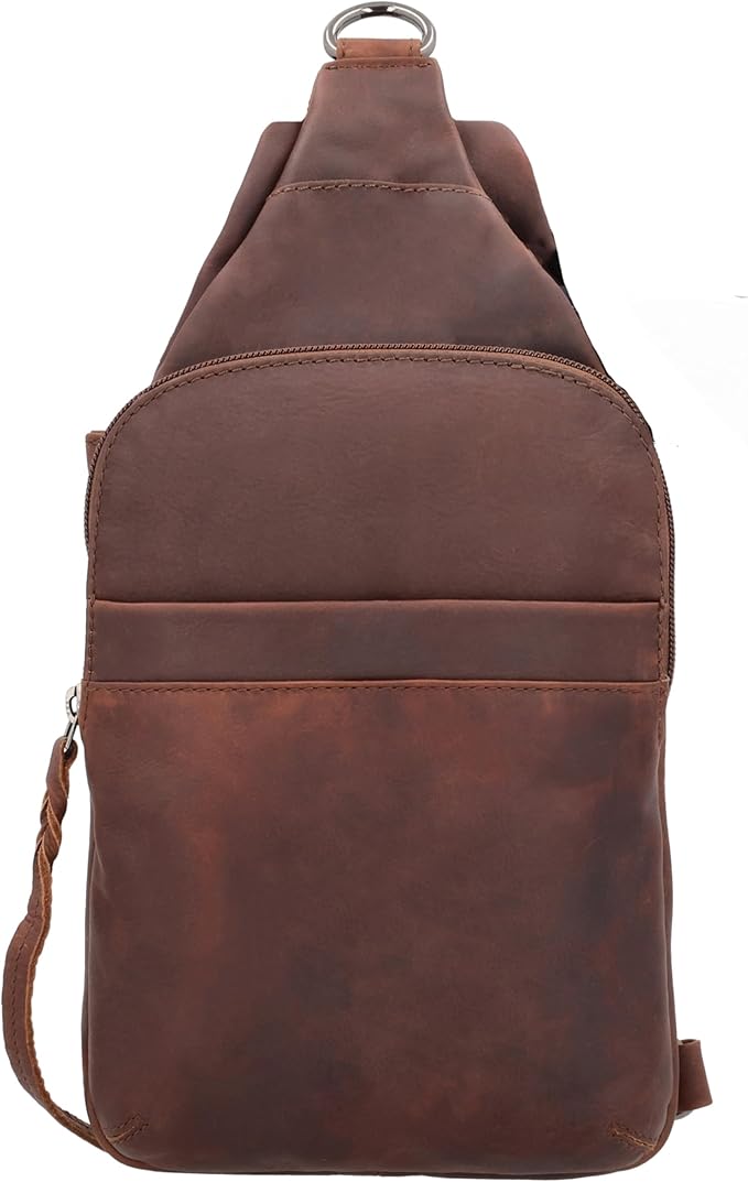 Lady Conceal - Dakota Unisex Leather Concealed Carry Sling Bag - Medium Frame Handgun - Concealment pockets with Magnetic Closure and Universal Holster Backpack (Dark Brown) - 7 L x 15 H x 2 D