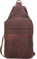 Lady Conceal - Dakota Unisex Leather Concealed Carry Sling Bag - Medium Frame Handgun - Concealment pockets with Magnetic Closure and Universal Holster Backpack (Dark Brown) - 7 L x 15 H x 2 D