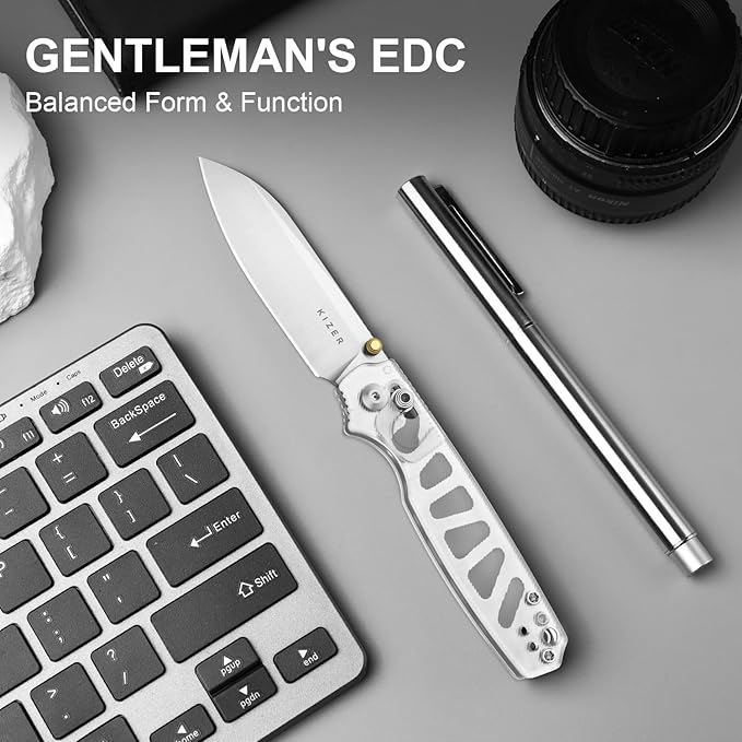 Kizer Pokiman CS Pocket Knife 3.16 Sheepsfoot AEB-L Blade Folding Knives with White Acrylic Handle Thumb Stud EDC Knife for Men Women V3789A5
