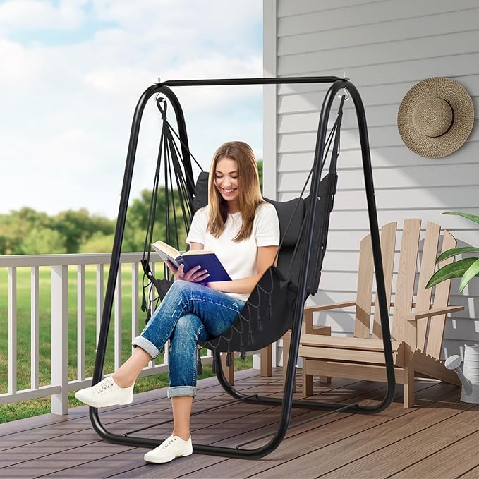 G TALECO GEAR Hammock Chair with StandHeavy-Duty and Rustproof Hanging Chair with StandHammock Swing Chair Standfor Indoor Outdoor Patio Yard Garden Porch (Grey)