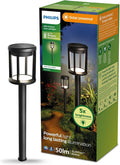 Philips LED Reina Outdoor Solar Pathlight 1-Pack Long-Lasting Solar Powered LED Light Bright White Light 3000K 50 Lumens Ground Spot IP44 Black