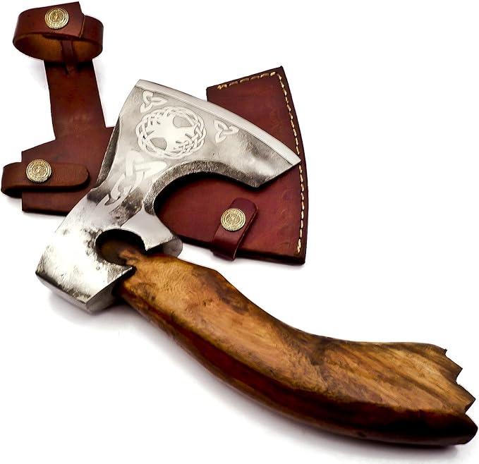 Custom Handmade Stainless Steel Viking Axe Bearded Axe with Gorgeous and Solid Wood Handle (Y-01)