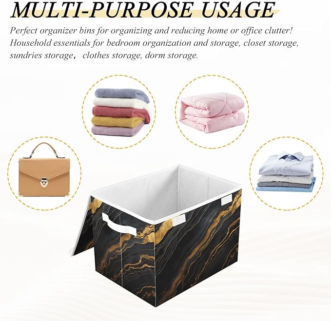 Marble Blue Black Gold Gradient Storage Bins with Lid Stackable Shoebox Storage Bins with Lids Stackable for Dorm Room