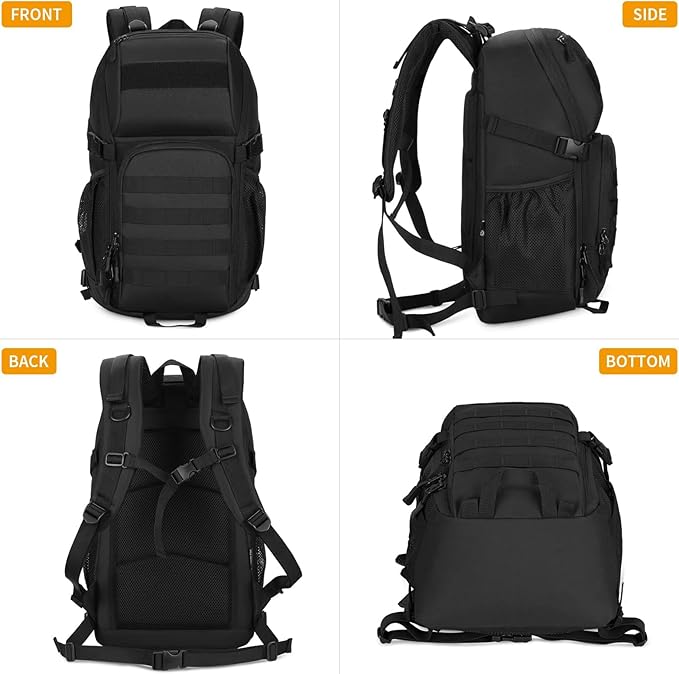 HUNTVP Tactical Backpack Military MOLLE Backpack Hunting Rucksack Gear Assault Pack 25L WR（Black）