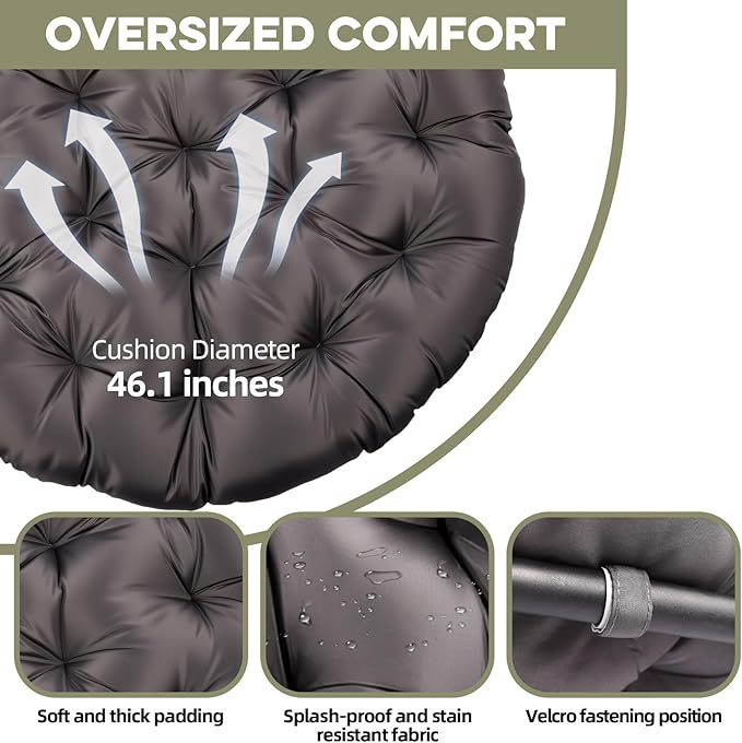 Hammock Hanging Chair with Stand Round-Shaped Swing Chair Indoor with Padded Cushion for Outdoor Bedroom Patio Balcony