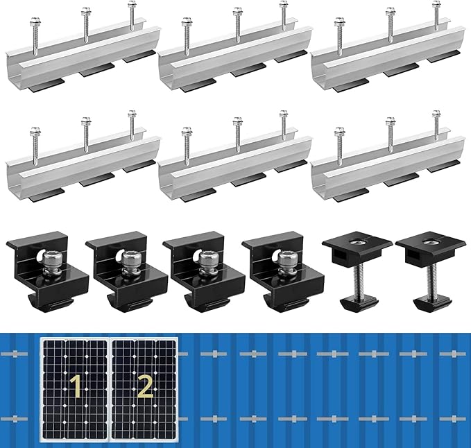 Anbte 6Pcs Solar Panel Bracket Kit Aluminium Solar Panel Roof Mounting Kit 7.87 Mounting Rail 30mm/35mm Solar Panel Mounting Brackets for Metal Roof Tin Roof Flat Roof Sheet Roof
