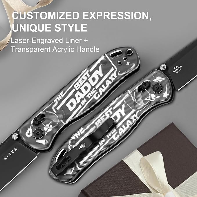 Kizer Drop Bear EDC Pocket Knife 2.97” Nitro-V Blade Acrylic Handle Folding Knife with Thumb Stud Opener Clutch Lock EDC Knives for Father Dad Gift V3619A11