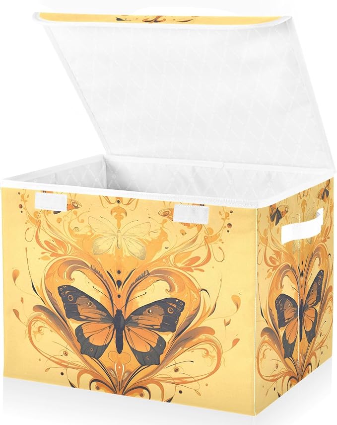 D0m8nrjp Lidded Storage Bins with Handles - 16.5x12.6x11.8 Foldable Organizing Box Oxford Fabric &amp Honeycomb Board Dust-Proof Flip Lid for Closet/Office