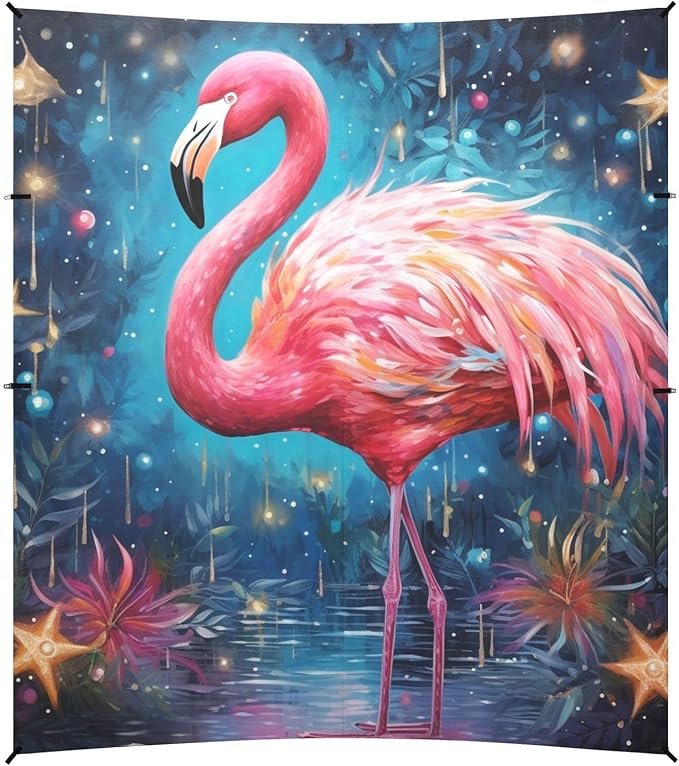 ALAZA Exotic Flamingo Stars Beach Tent Sun Shelter Portable Canopy Sunshade for Outdoor Camping Picnics Backyard Fun 10x9 ft
