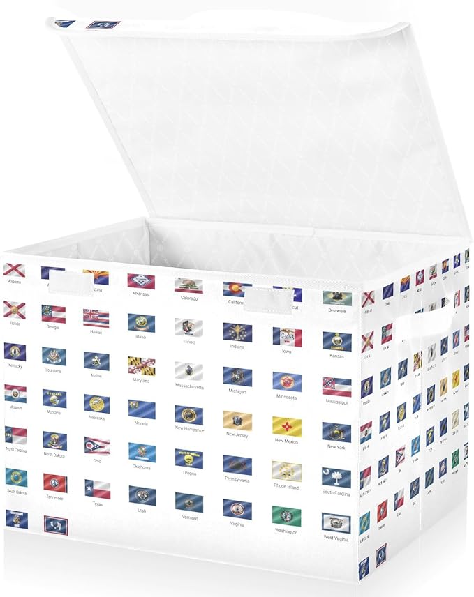 Usa State Flag Storage Containers with Lids Foldable Storage Organizer Cube Storage Bin for Office Supplies Dormroom