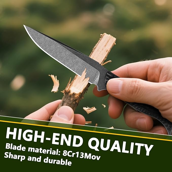 Camping Knife Fixed Blade Knife with Kydex Sheath 8Cr13Mov Steel Suitable for Hiking Camping Homework Gift for Men