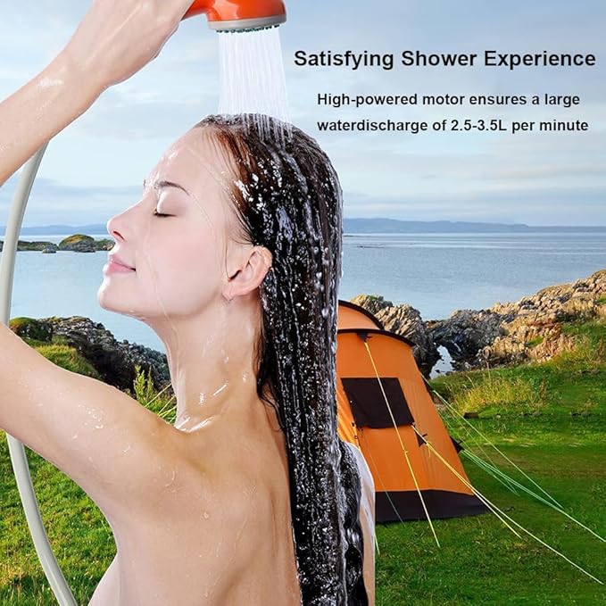 Camping Showers PortableCar Shower HeadPortable USB Charging2.5-3.5L/Min Water Volume2m Hose5m Wirefor Camping Hiking Travelingwith Nozzle and BucketBlue