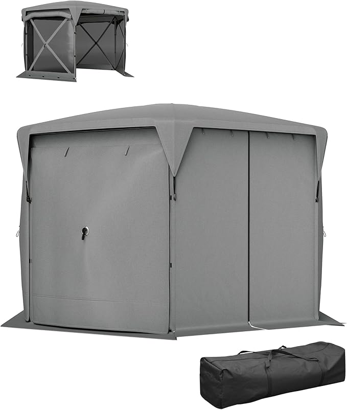 11x11ft Quality Construction Pop-Up Gazebo Screen Tent with Removable Roof Cover and Retractable Wind Panels in Dark Gray