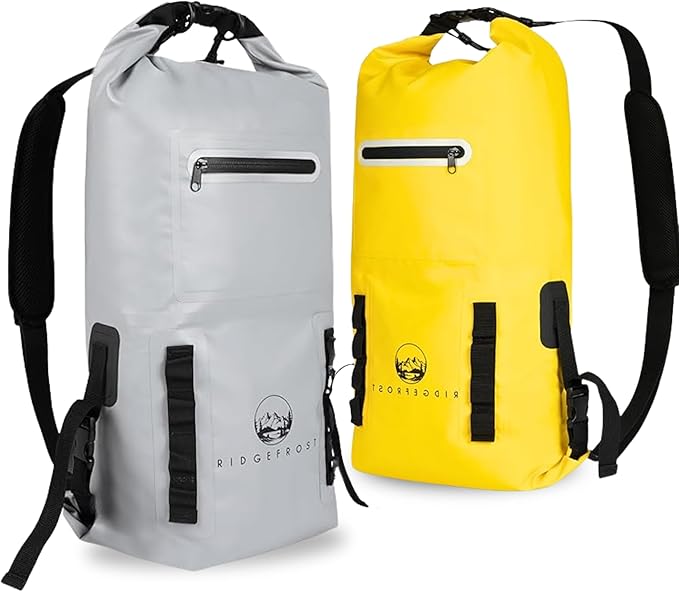 Yellow &amp Grey 20L Dry Bags - Pack of 2 | Waterproof w/2 Compartments | Dry Bags for Beach &amp More | Lightweight Roll-Top &amp Roll-Bottom backpack