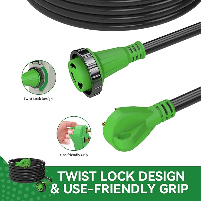 Pre-Drilled 30 Amp Generator Inlet Box and 30 Amp RV Extension Cord 25FT Waterproof Combo Kit NEMA TT-30P to L5-30R Power Extension Cord with NEMA L5-30P Generator Inlet ETL Listed