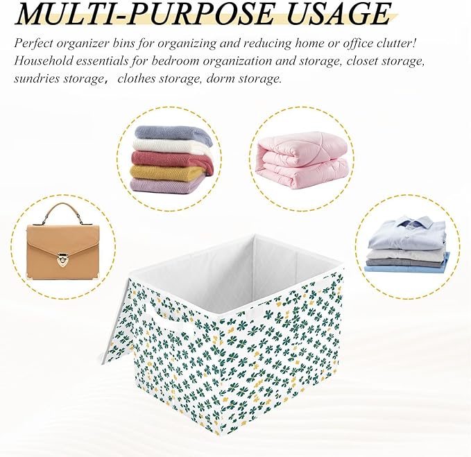 Clover Pattern Fabric Storage Bins with Lids and HandleFoldable Storage Bins with LidsCloset Organizers for Clothes Storage Room Organization Office Storage Chest Organizer