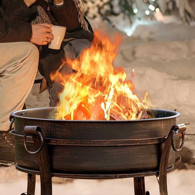 EcoNook 36 Inch Fire Pit with Grill &amp Lid Fireplace &amp Round Table &amp BBQ 3 in 1 Fire PitHeavy Duty Wood Burning Fire Pits for Outside with Fire Poker Waterproof Cover &amp Log Grate