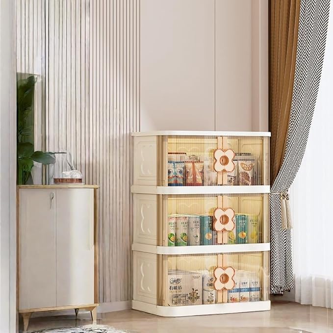 Storage Bins with Lids Stackable Folding Plastic Storage Containers for Home Closet Office Kids Room Clear Doors Magnetic Closure Collapsible Organizer