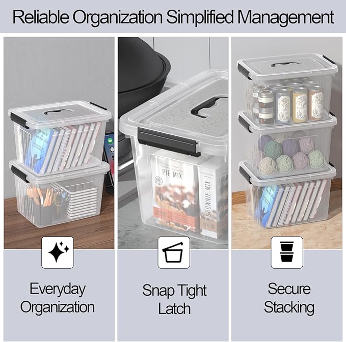 4-Pack 18L Clear Plastic Storage Boxes Bins Containers with Lids and Handles Medium 15.35 x 11.1 x 9.25 Inches BPA Free