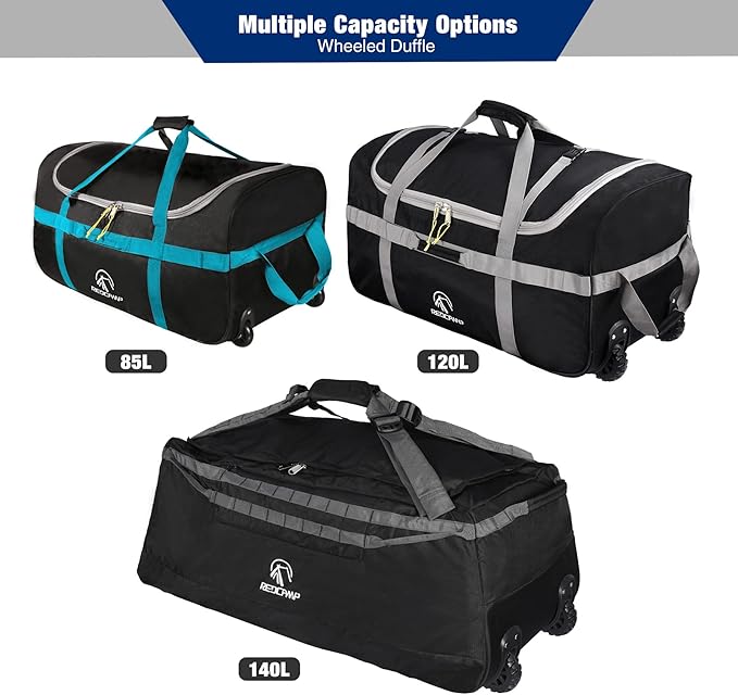REDCAMP 85L/120L/140L Foldable Duffle Bag with Wheels Large Travel Duffel Bag