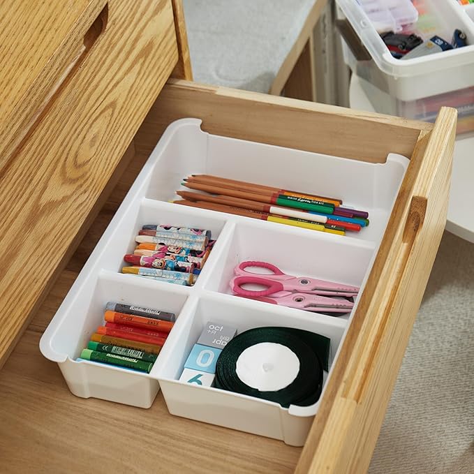 MACOPRO 17 QT Plastic Storage Box with Removable Tray Bins with Lids Clear Storage Container for Craft Supplies Beads Tools Sewing and Playdoh Organization (White 1Pack-17QT)