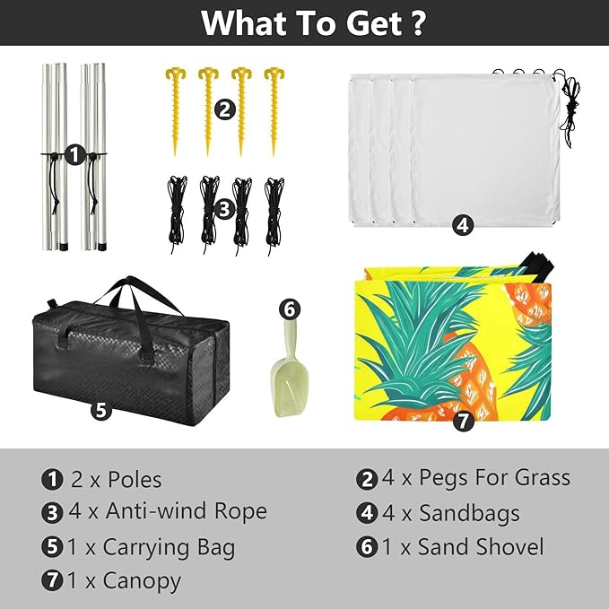 Beach Canopy with Windproof Ropes &amp Sandbags Beach Tent Sun Shade Sun Shelter for Camping Trips Fishing Backyard Fun or Picnics Pineapples