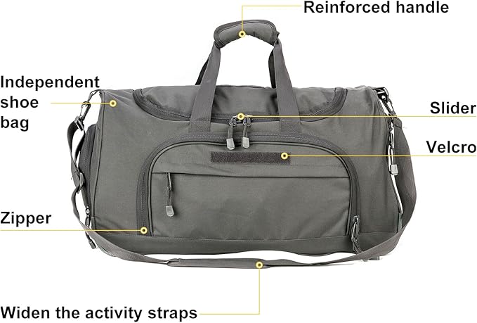 Military Tactical Outdoor Gym Bag Small Duffel Bag with Shoes Compartment for Sports Travel Camping Hunting (B-Grey)