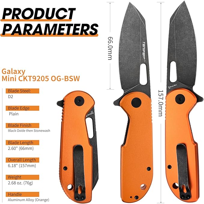 TONIFE Galaxy Mini Folding Knife with D2 Steel Blade and Aluminum Handle EDC Pocket Tool for Camping Hiking and Survival (orange)