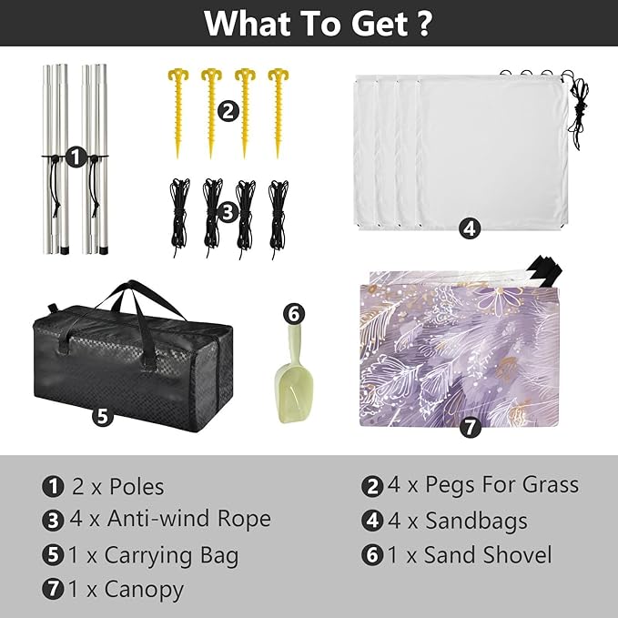 ALAZA White Cat Feathers Gold Edge Beach Tent Sun Shelter Portable Canopy Sunshade for Outdoor Camping Picnics Backyard Fun 10x9 ft