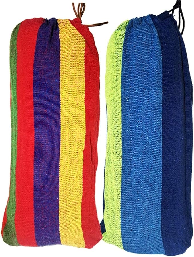 Portable Hammock Single Double Camping Hammock with Storage Bag Rainbow Stripe Hammocks for Camping Travel for Backpacking Beach (Color : Blue Stripes/Single)