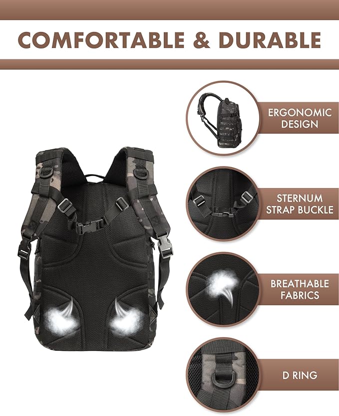 Military Tactical Backpack for Men 35L Tactical Laptop Backpack Tactical Bag Bug Out Bag Army 3 Days Assault Pack - Black&ampCamo