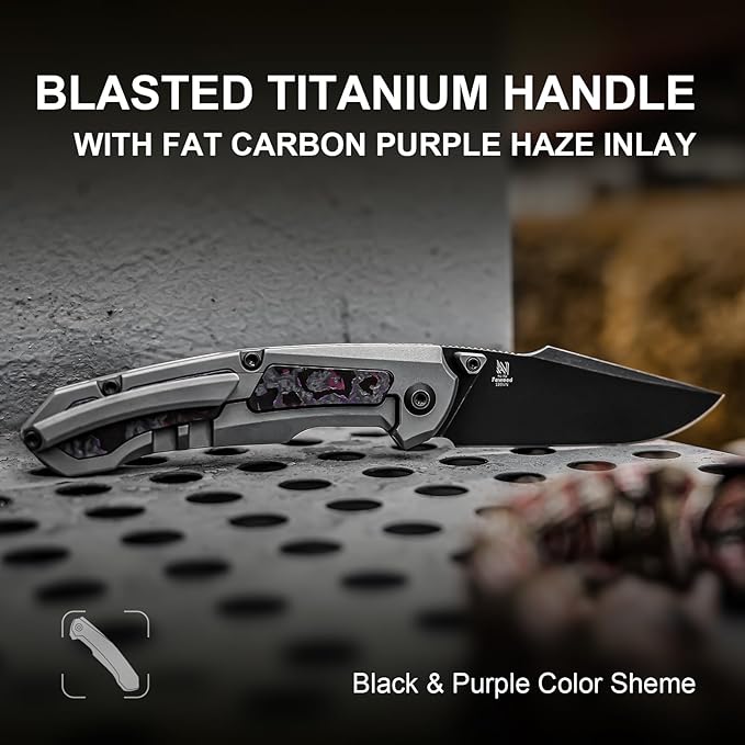 Kizer Feweed Pocket Knife 2.98 S35VN Clip Point Blade Folding Knife with Titanium &amp Fat Carbon Purple Haze Handle Front Flipper &amp Thumb Stud Opener EDC Knives for Camping Hiking KI3694A1
