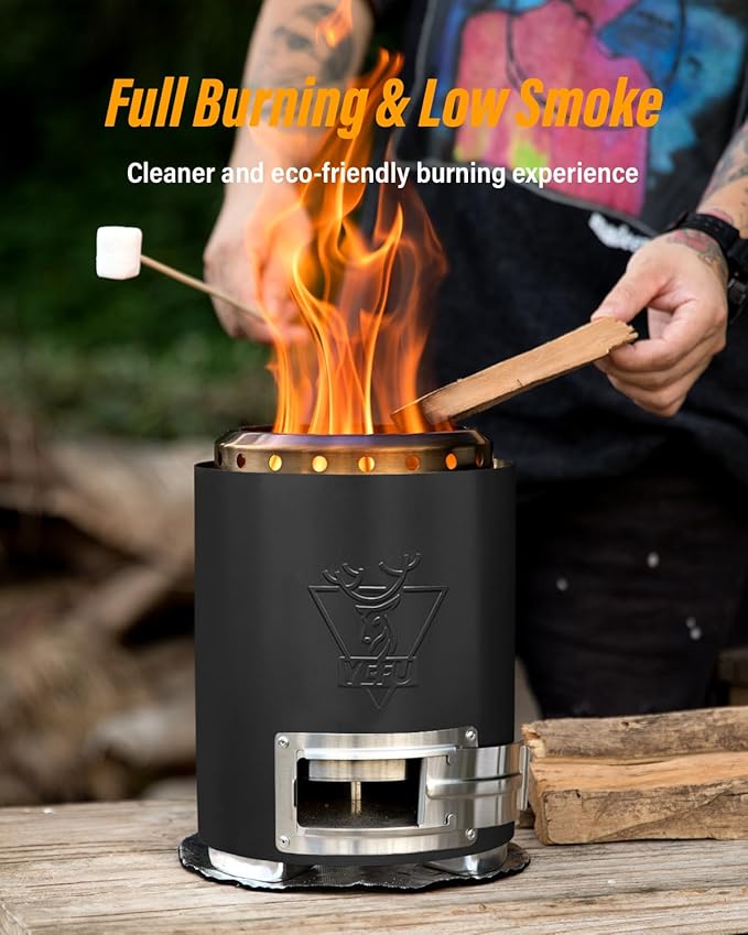 YEFU Tabletop Fire Pit 9.7 x 7.1 in Flame Intensity Control Camping Stove for Outdoor &amp Patio Fueled by Pellets or Wood Safe Burning Table Top Firepit with Travel Bag &amp 2 Mini Sticks Blac