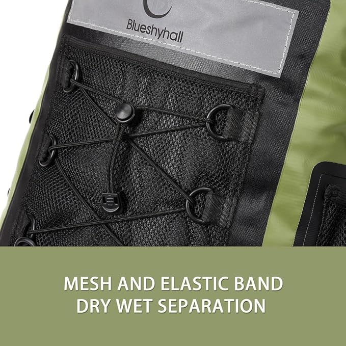 Blueshyhall 30L Waterproof Dry Backpack Outdoor Travel Roll Top Closure Water Repellent Duffle Storage Sack for Kayaking Rafting Boating Fishing Camping and Beach - Green
