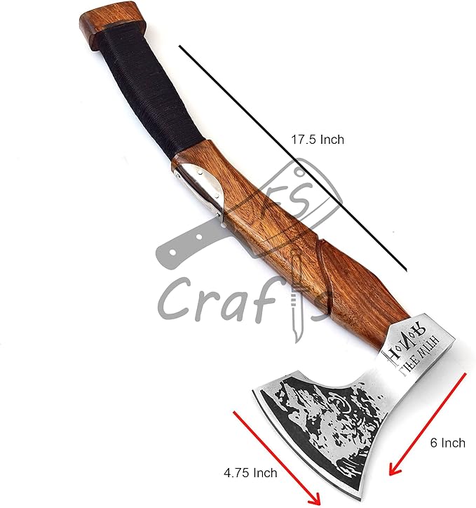 Viking Axe with Ragnar Lothbrok Face Etched - FS Crafts Axe001 - Handmade High Carbon Steel Ragnar Axe with Sheath - Viking Etched Axe for Camping Hunting Outdoors