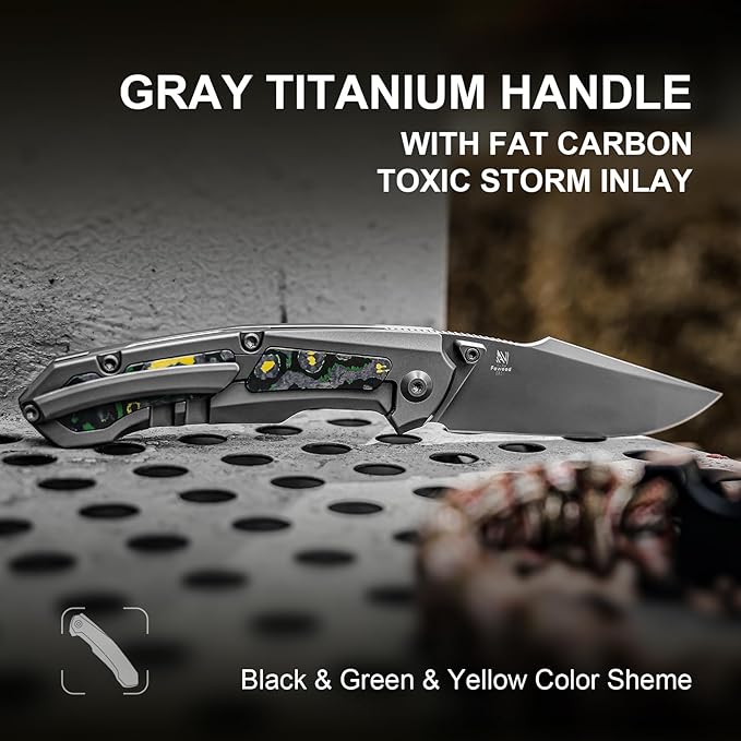 Kizer Feweed Pocket Knife 2.98 S90V Clip Point Blade Folding Knife with Titanium &amp Fat Carbon Toxic Storm Handle Front Flipper &amp Thumb Stud Opener EDC Knives for Camping Hiking KI3694A2