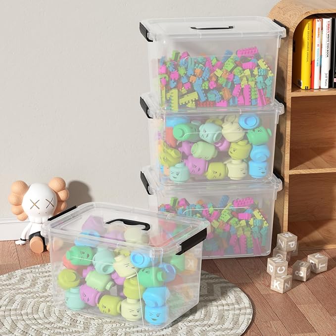 4-pack 10.5 Quarts Clear Boxes with Handles Plastic Storage Bin with Lid