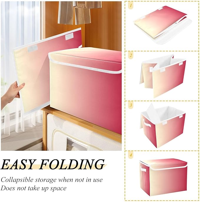 Red Gradient Storage Box with Lid Foldable Bedroom Storage Organizers and Storage for Home Studyroom Home Decor