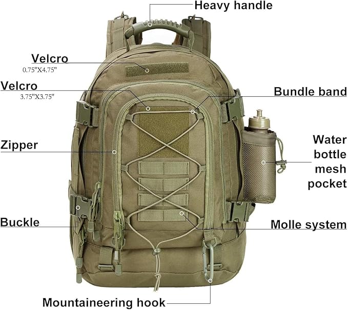 Large Military Bug Out Bag 3 Day Pack Expandable Backpack Army Daypack for Outdoor Hiking Hunting (Green)
