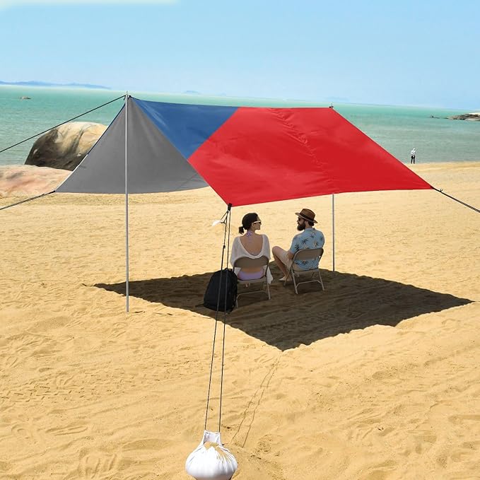 Czech Flag Czechia National Blue Red Beach Tent UPF50 Water-Resistant Portable Sun Shelter with Sandbags and Shovel for Backyard and Camping