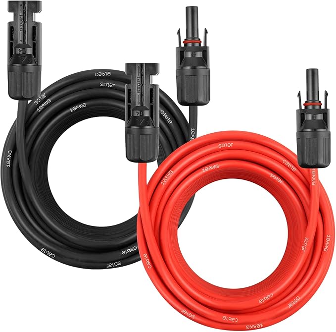Solar Panel Extension Cable - 10AWG 40FT Solar Wire Cord 10 Gauge PV Wire with Female &amp Male Waterproof Connector for RV Photovoltaic Systems Home Boat Solar Panels Car(40ft Red + 40ft Black)